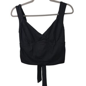 Gobles Black Tie Back V Neck Ruched Sleeveless Crop Top M